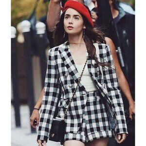 Veronica Beard Miller Black White Gingham Double Breasted Linen Tweed Dickey 2